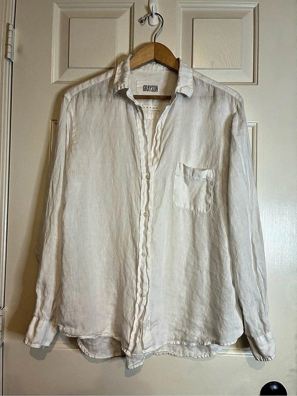 Grayson The Hero Button Up Shirt Linen White Size 04